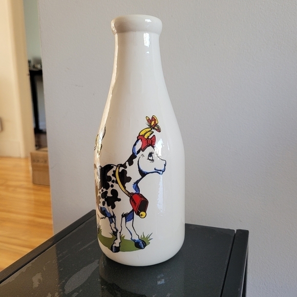 VINTAGE Milk Glass Bottle Cow Print - Picture 2 of 9
